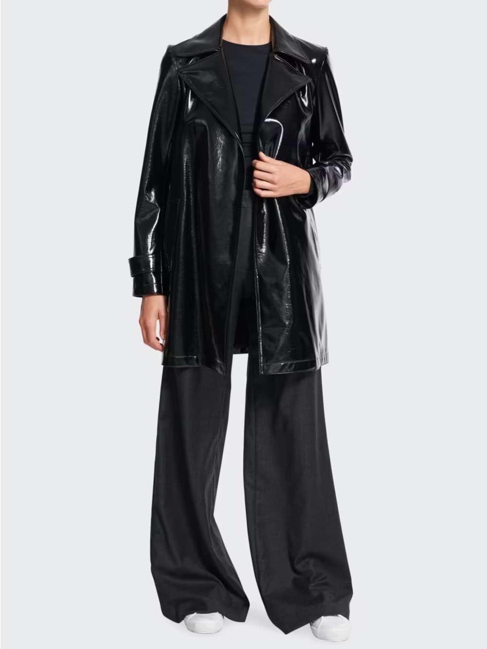 Theory Black Faux-Patent Trench Coat